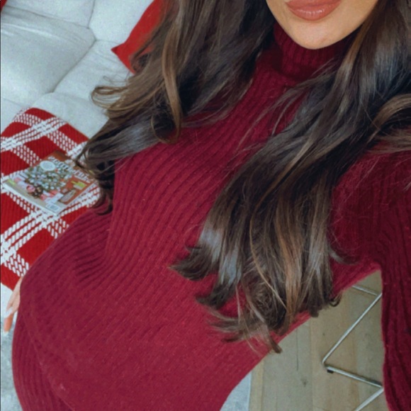 SOMETHING NAVY TURTLENECK SWEATER & RIBBED FLARE PANTS IN BURGUNDY SET, SIZE S - Picture 7 of 7